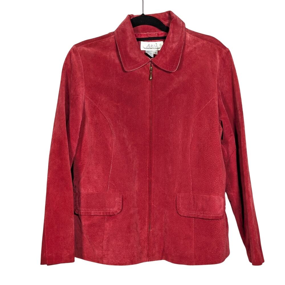 Vintage 90s/Y2K Red Genuine Leather Suede Jacket with Corset Tie Back Aria Large